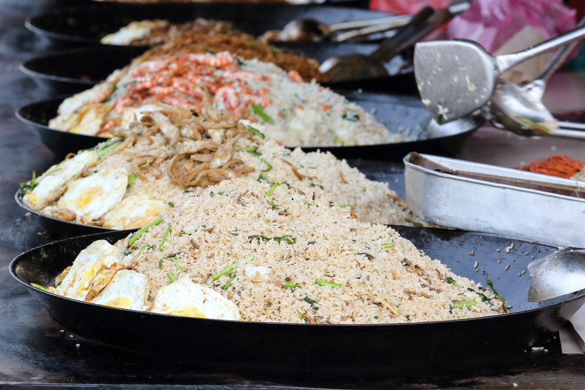 Cooking restaurant style fried rice in a skillet