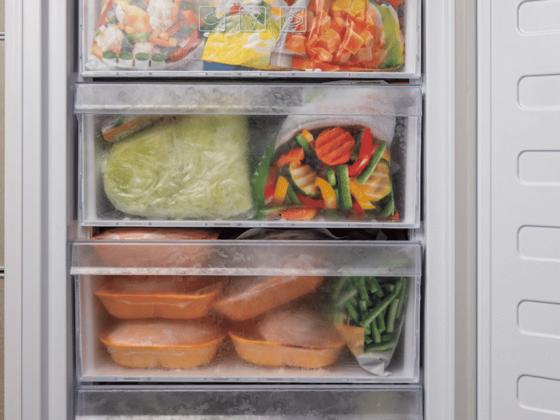 Freezer meal prep recipes stored in labeled containers for busy families