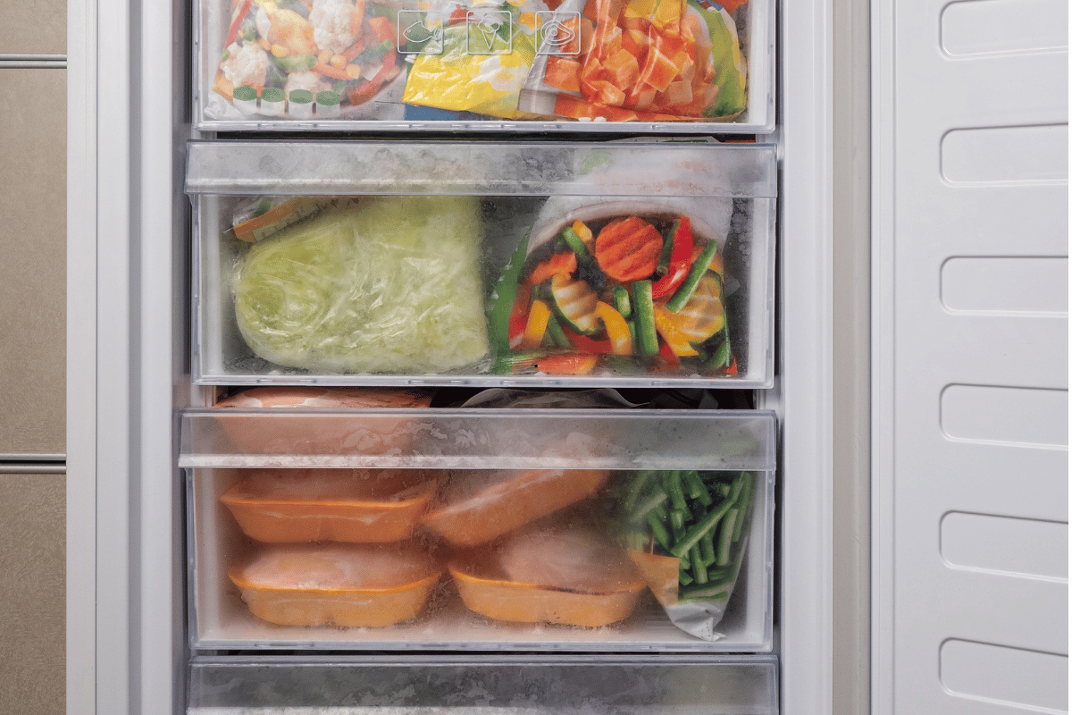 Freezer meal prep recipes stored in labeled containers for busy families