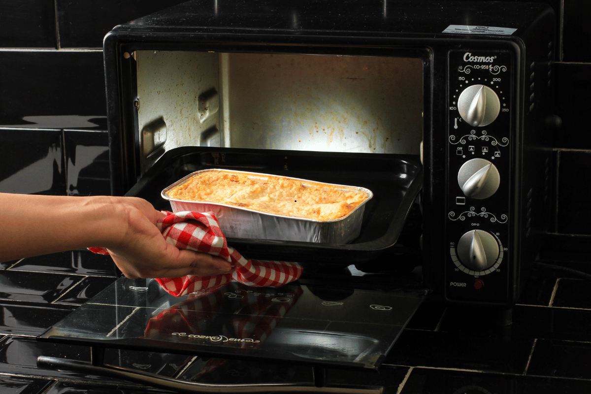 Baked homemade lasagna with golden melted cheese