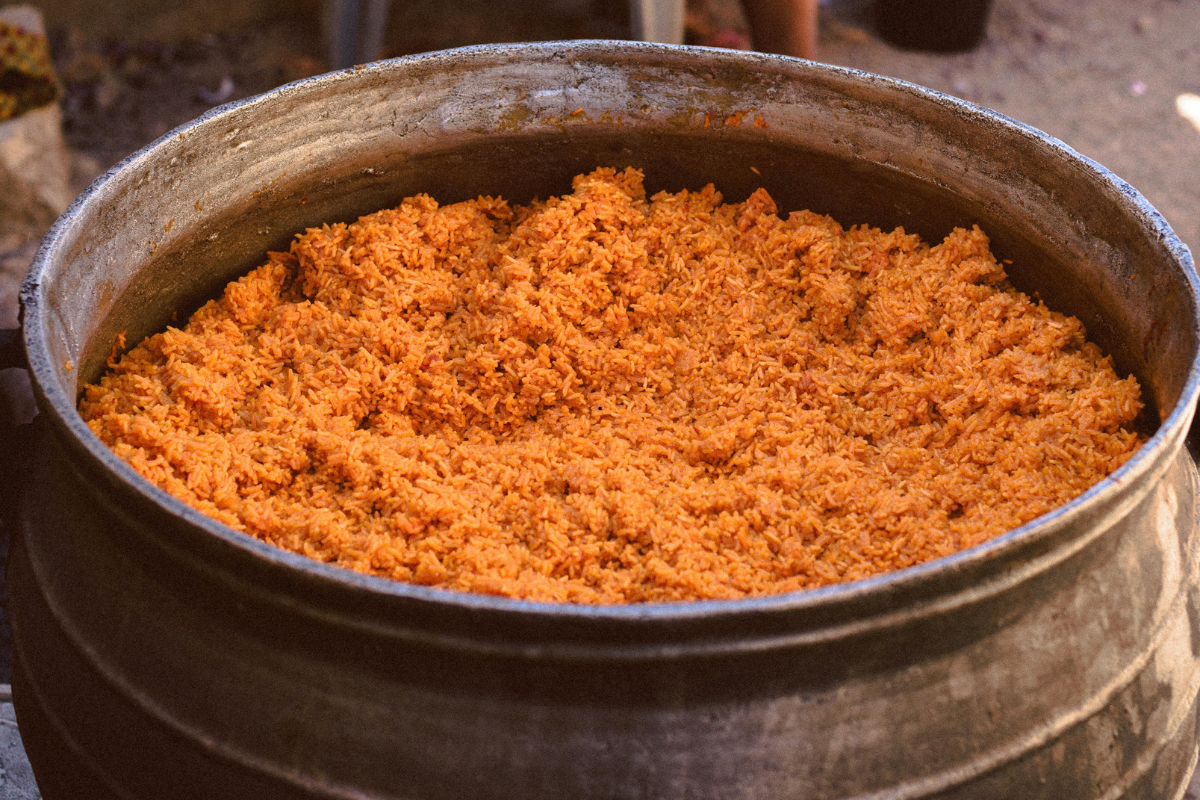 Nigerian Jollof Rice cooking in pot