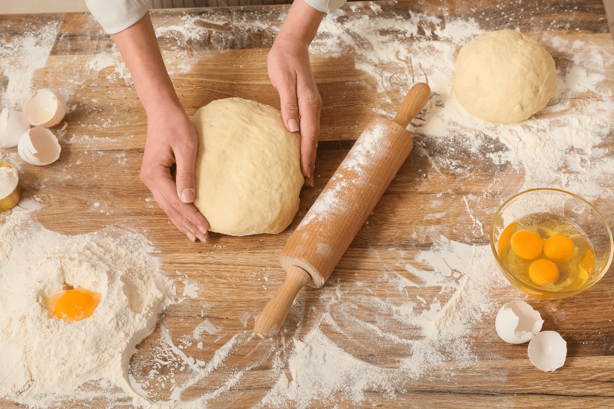 Preparing easy strawberry shortcake recipe dough