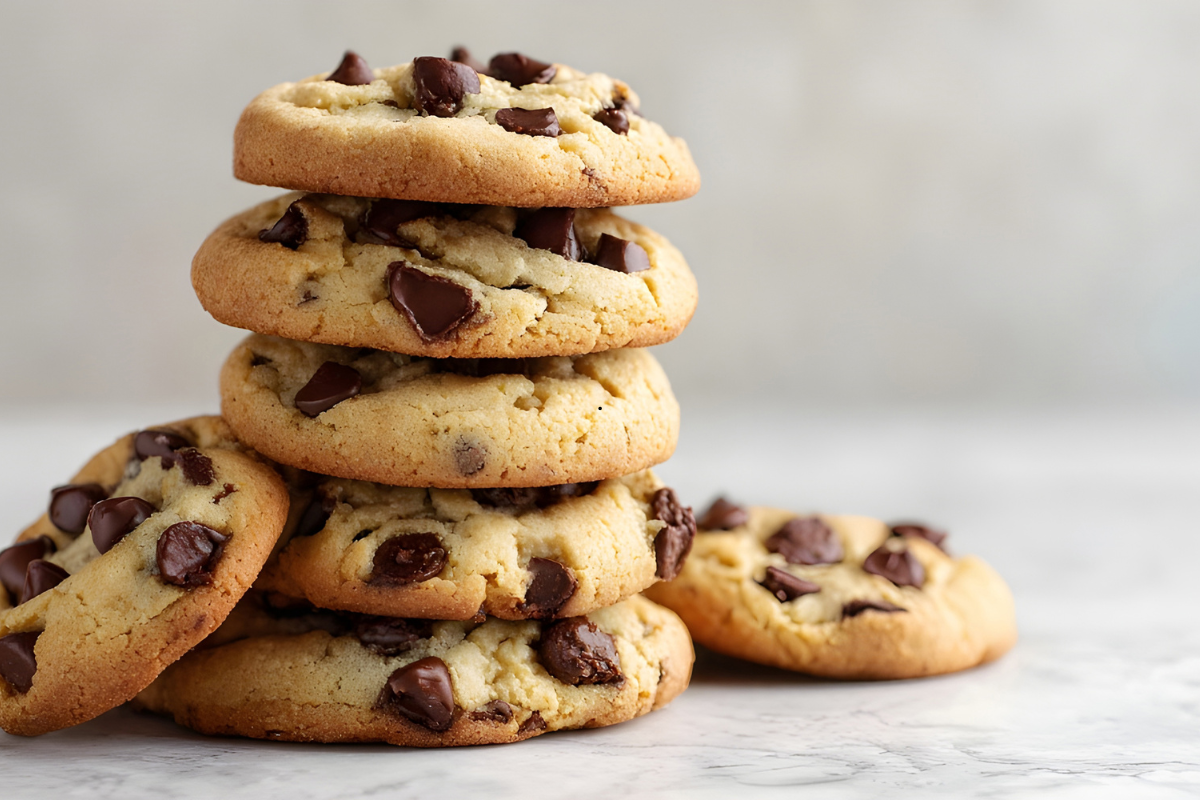 Stack of soft and chewy chocolate chip cookies recipe