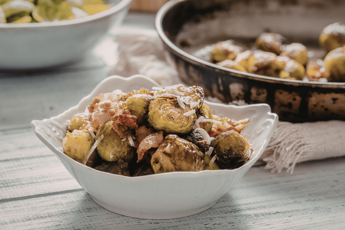 Roasted Brussels sprouts Thanksgiving side dish.