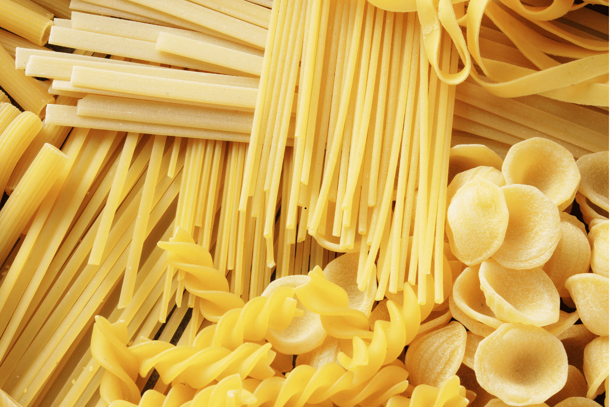 Different pasta shapes that are less likely to stick together after cooking