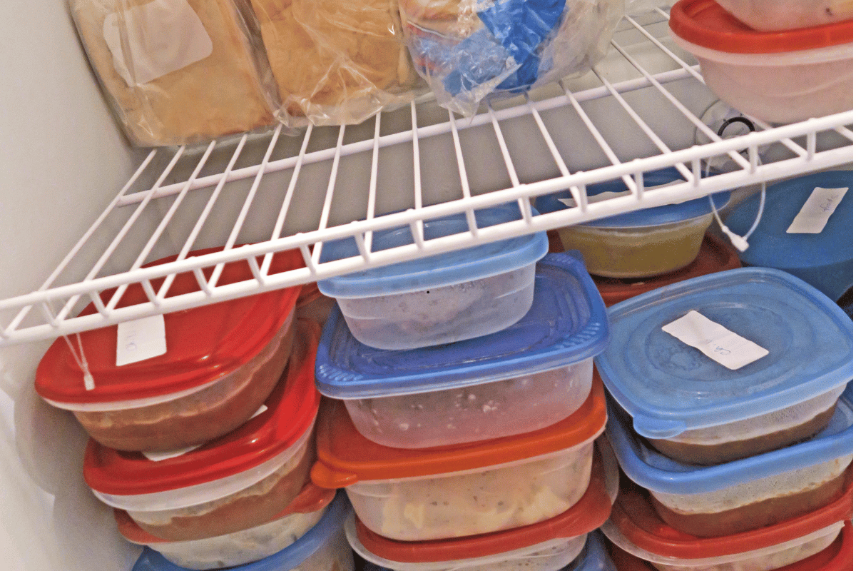 Organized freezer for freezer meal prep recipes and family meal planning
