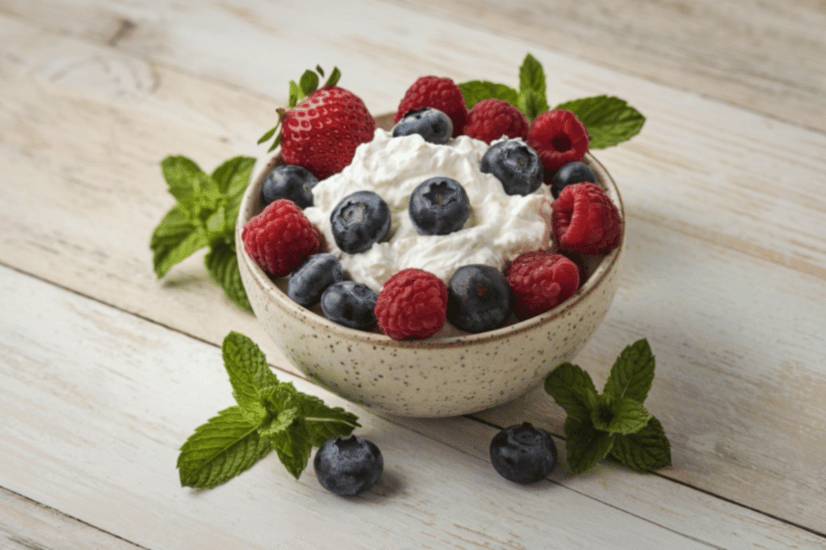 Fresh cottage cheese with healthy toppings
