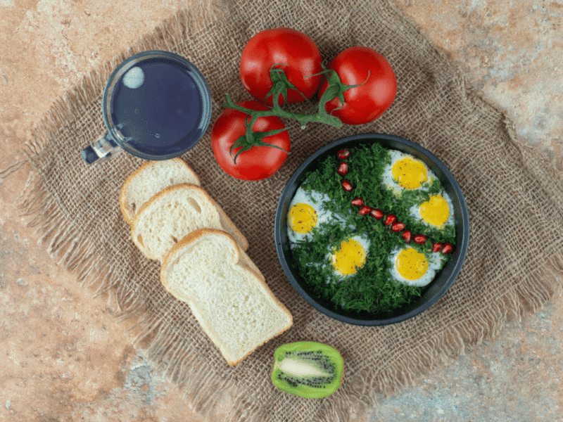 Easy vegetable omelet with toast served for breakfast