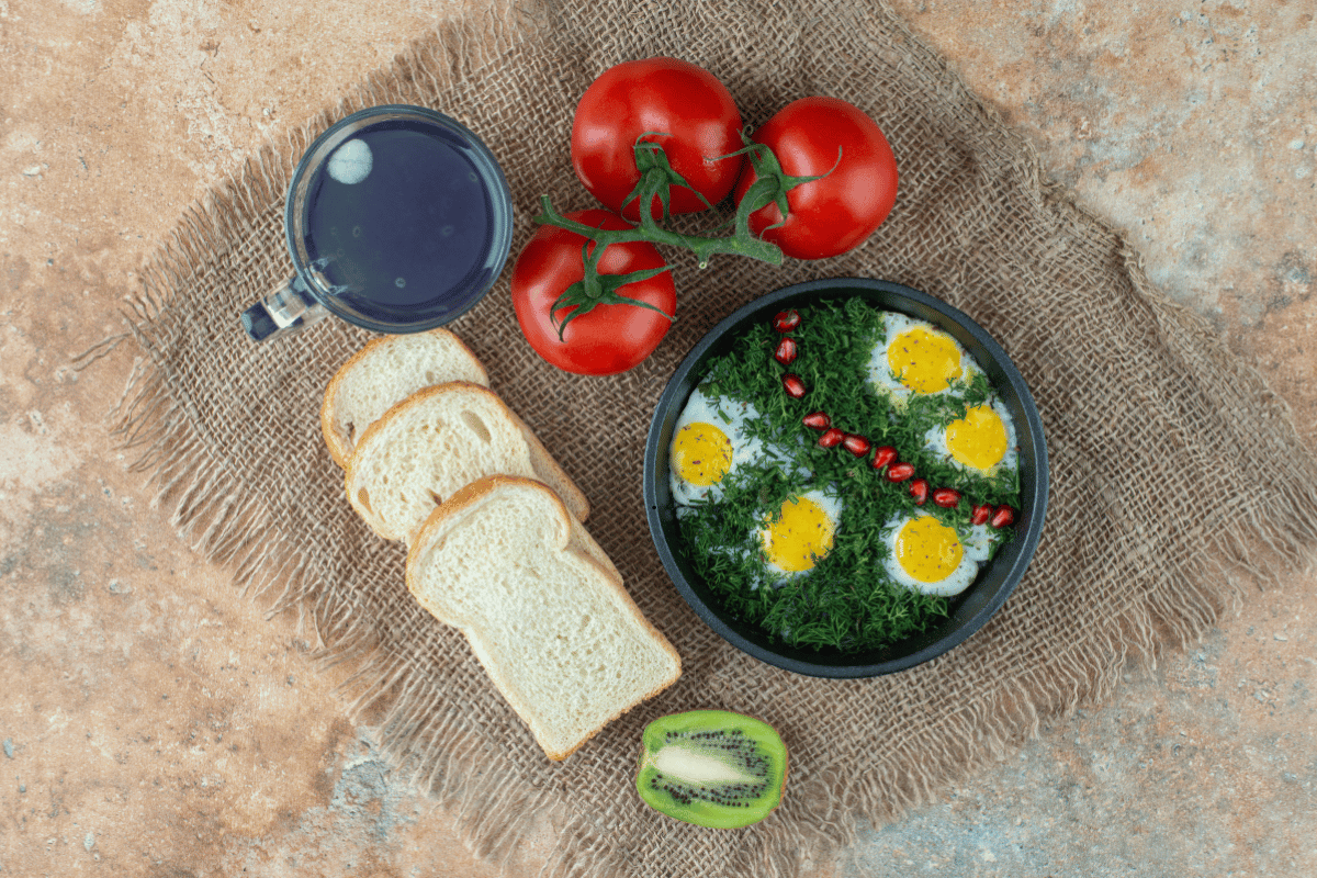 Easy vegetable omelet with toast served for breakfast