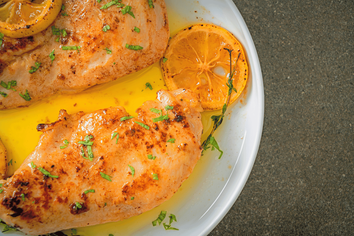 Easy Garlic Butter Chicken Bites browning in garlic butter