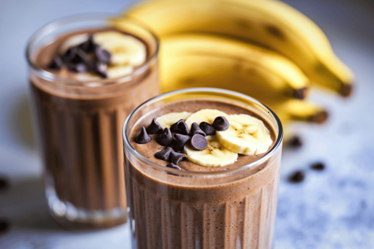 Chocolate banana protein smoothie for breakfast