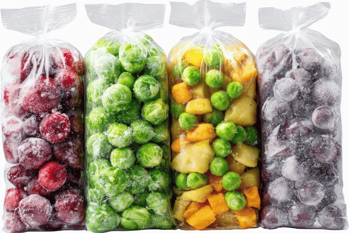 Smoothie meal prep freezer bags with fruit and vegetables