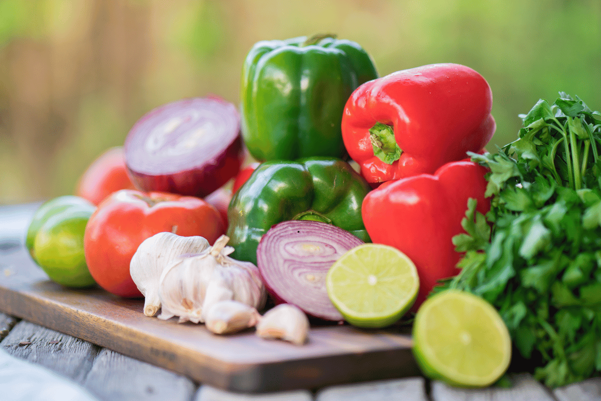 Fresh ingredients for vegetable omelet with toast
