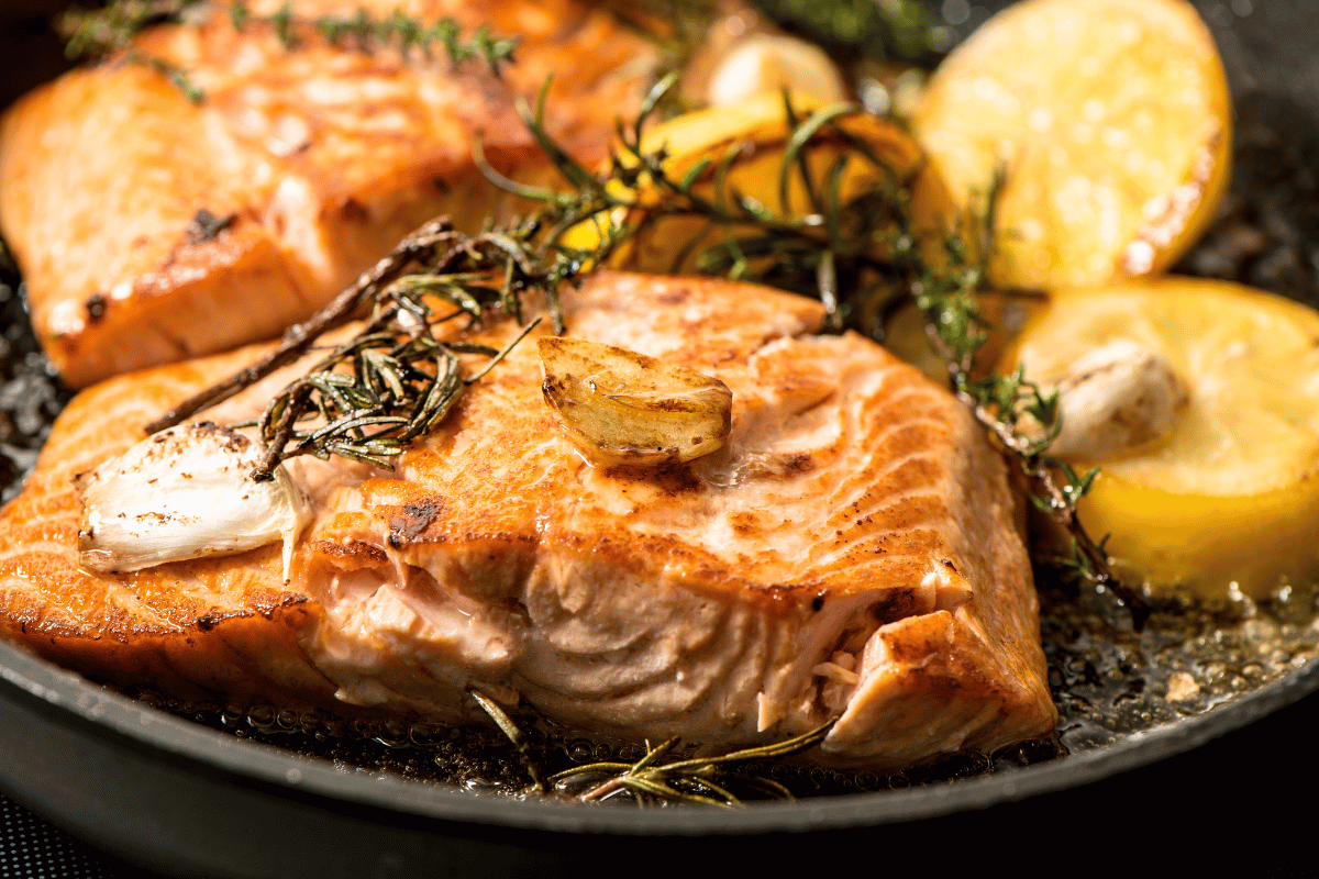 Fresh salmon fillets seasoned with garlic and lemon