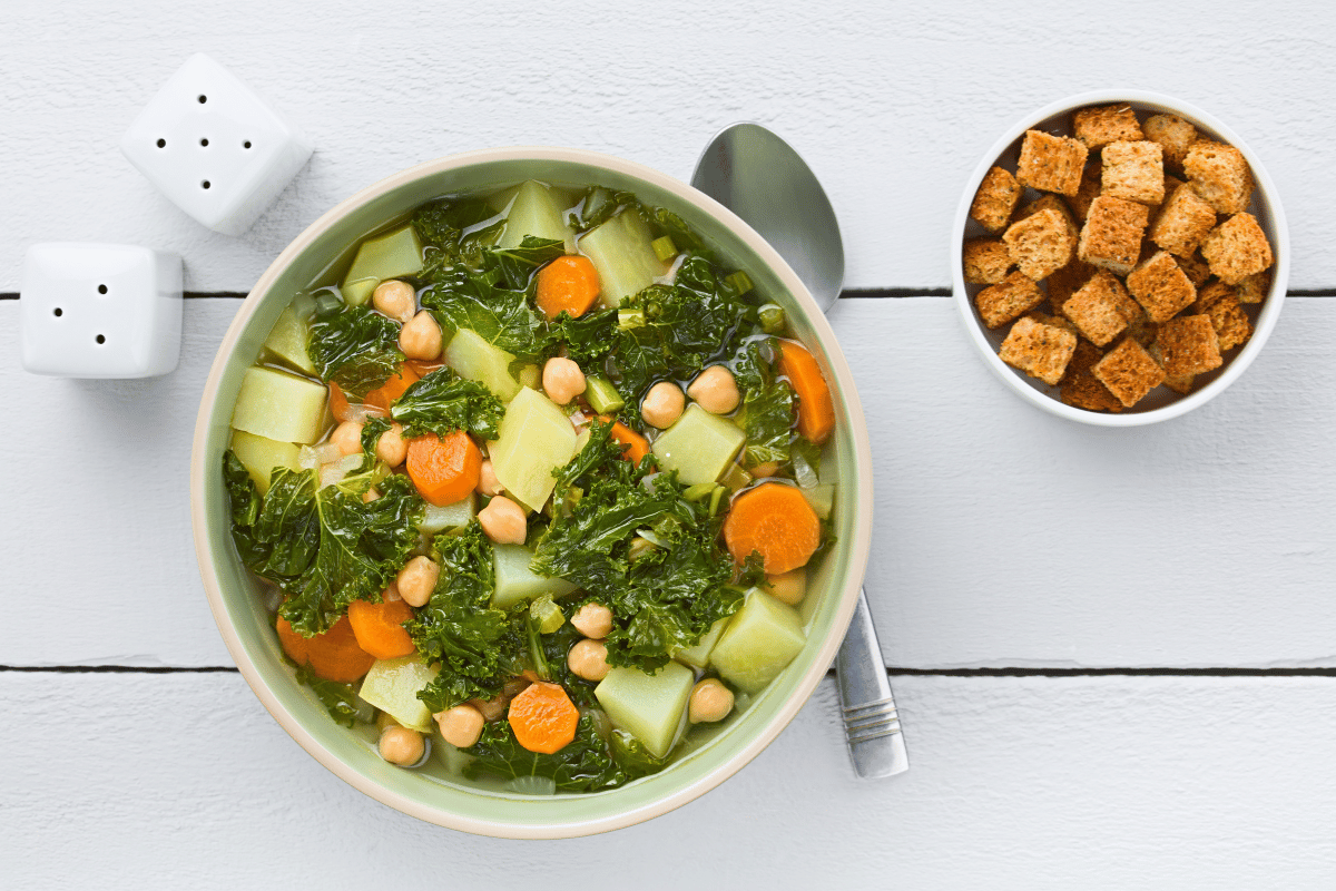 Harvest vegetable fall soup recipe made with fresh seasonal vegetables
