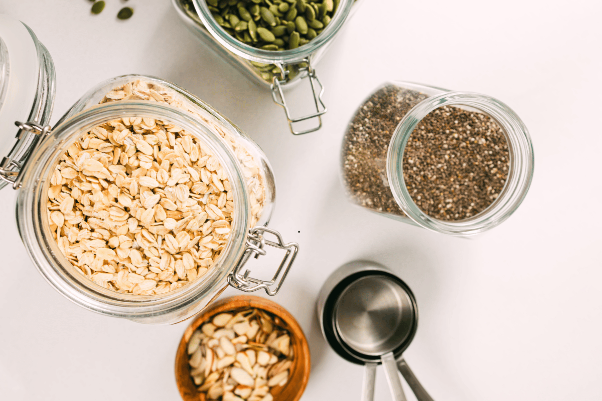 Ingredients for creamy overnight oats with chia seeds