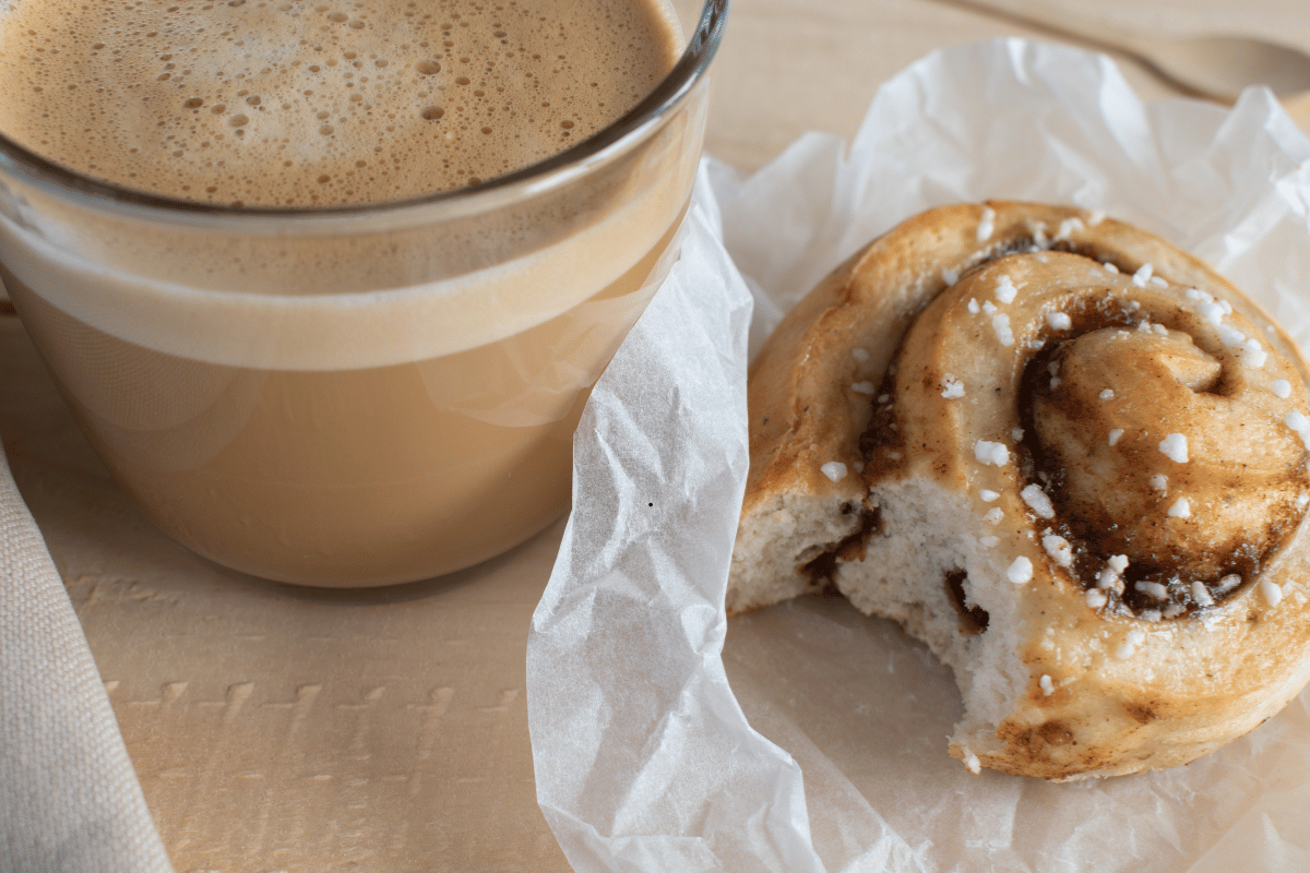 Homemade cinnamon rolls served with coffee for breakfast