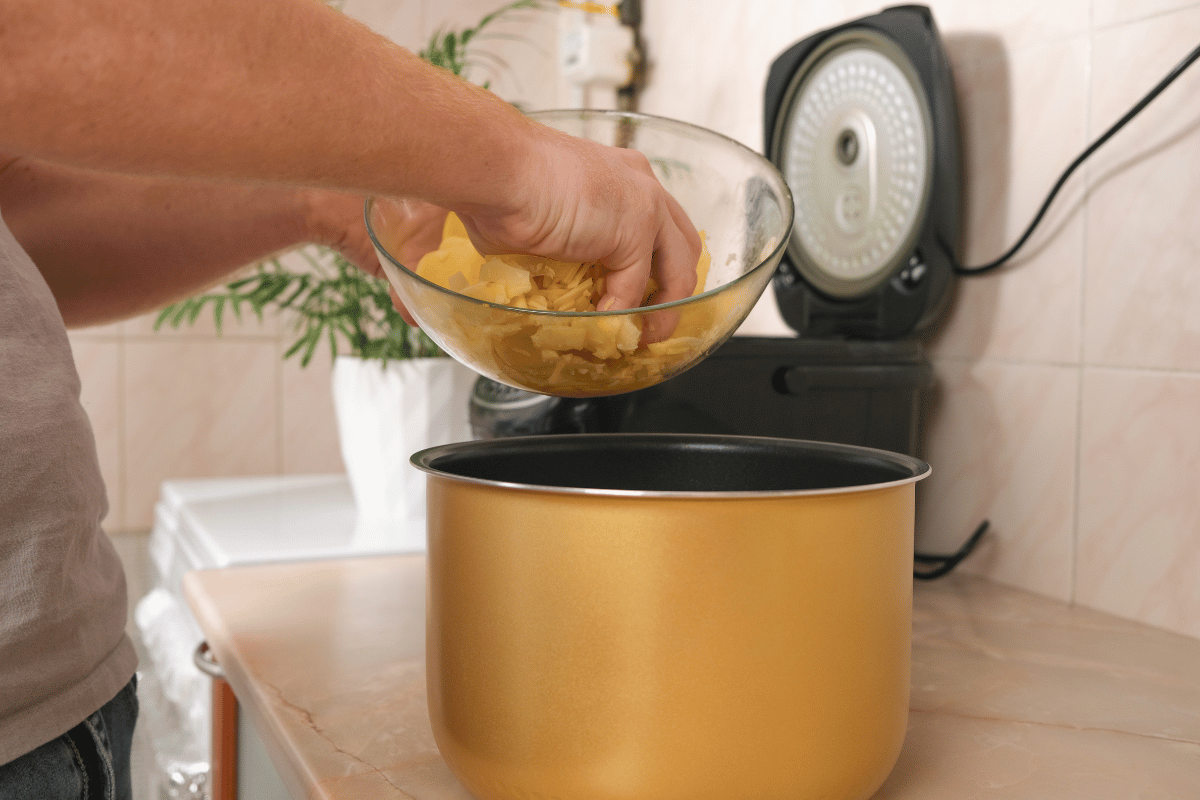 Preparing ingredients for a slow cooker meal