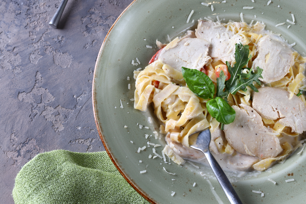 Finished Chicken Pasta with creamy Parmesan sauce