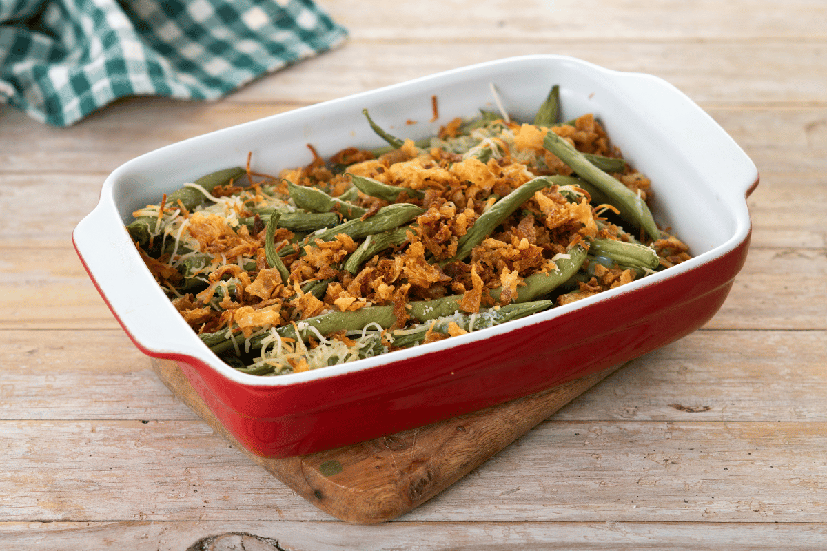Classic green bean casserole for Thanksgiving dinner