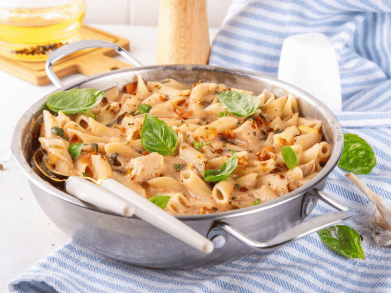 Marry Me Chicken Pasta with creamy Parmesan sauce and sun-dried tomatoes