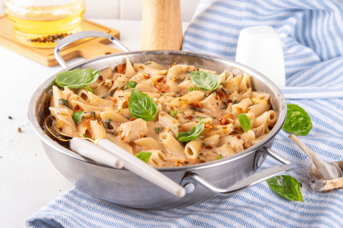 Marry Me Chicken Pasta with creamy Parmesan sauce and sun-dried tomatoes