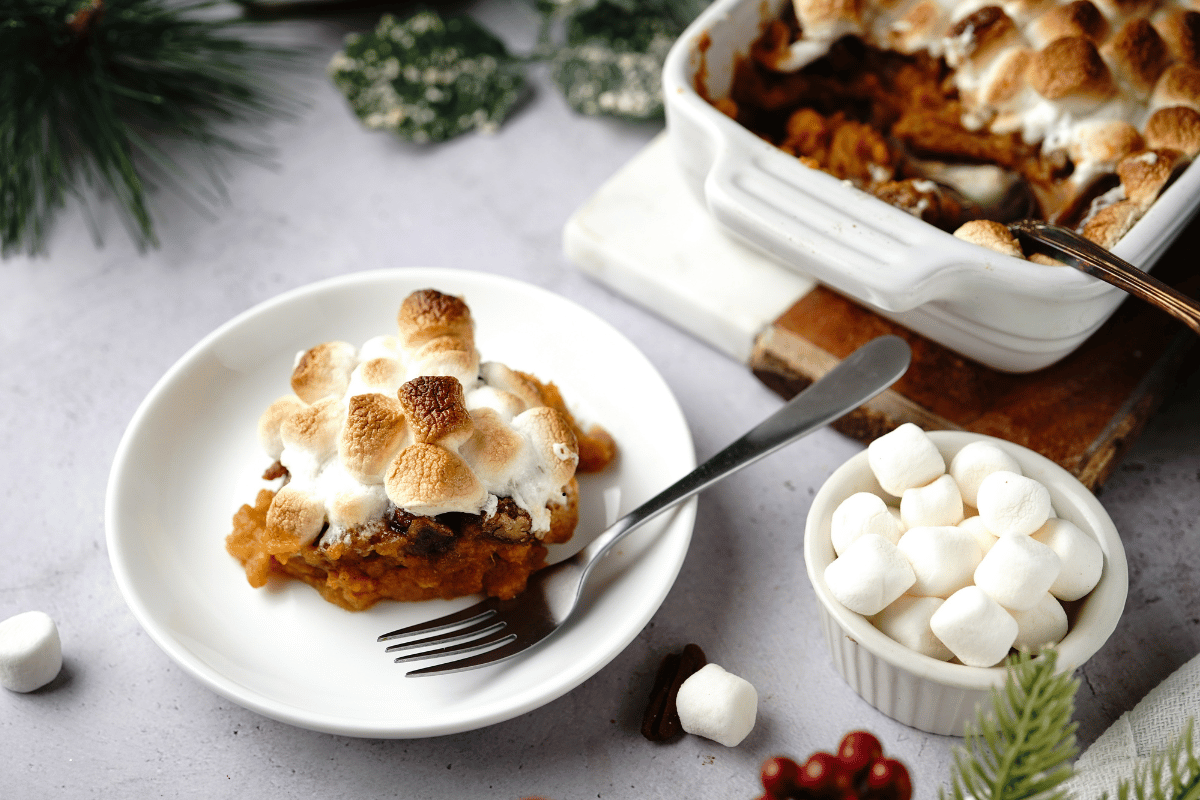 Sweet potato casserole with pecan topping