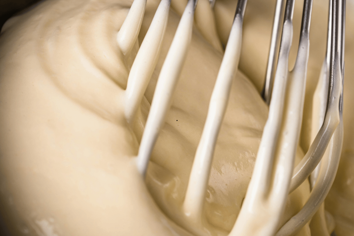   cottage cheese banana bread batter in mixing bowl