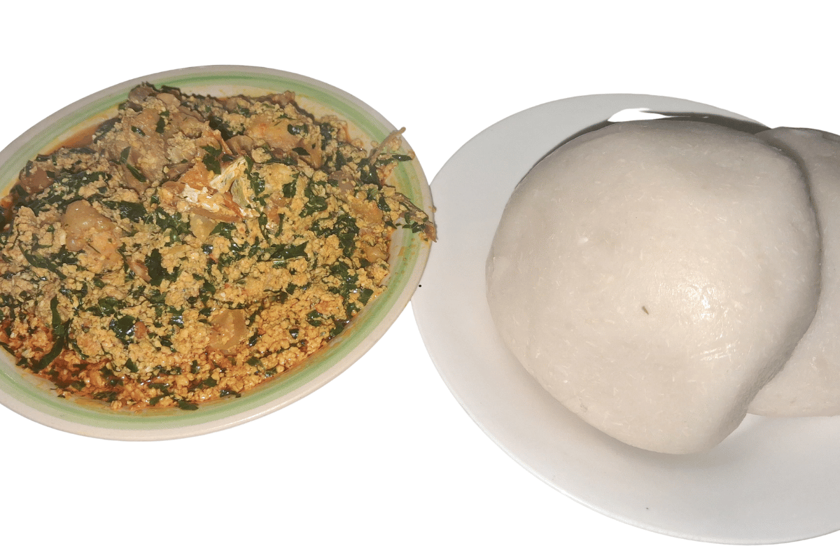 Nigerian egusi soup served with fufu