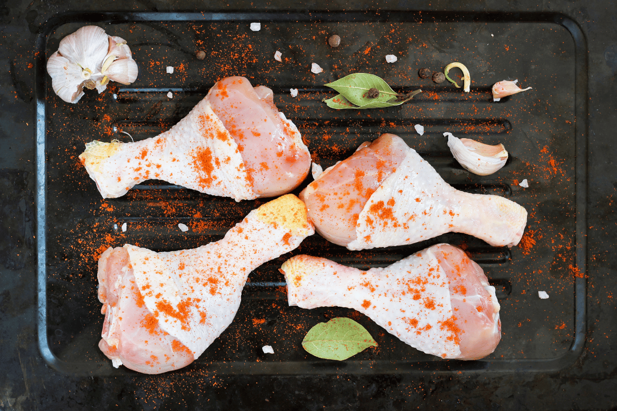 Chicken laps seasoned with paprika, garlic powder, salt and black pepper